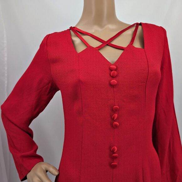 Vintage 1990s Frederick's of Hollywood Mini Dress Red Button Front Cut Out 11-12 - Picture 5 of 11